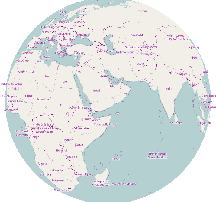 A globe view centred on the Indian Ocean