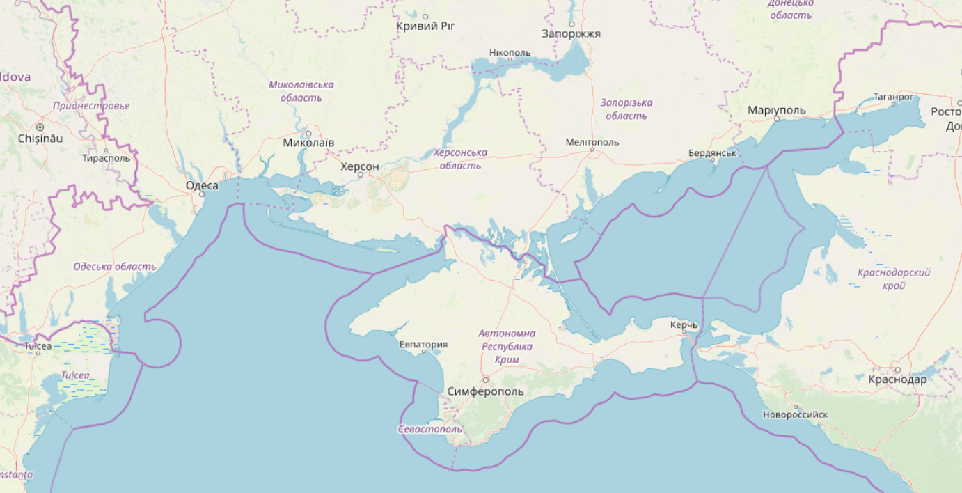 Ukraine borders overlaid over OSM Carto