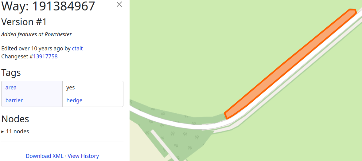 hedge obviously mapped as area in OSM