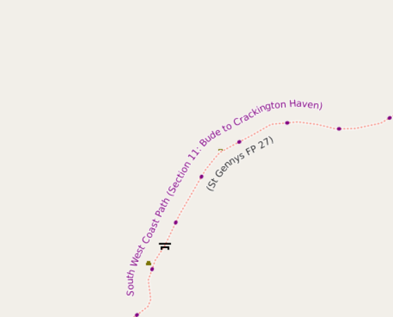 Screenshot of the part of the the Southwest Coast Path, with the silly name of South West Coast Path (Section 11: Bude to Crackington Haven)