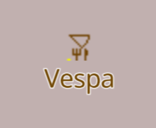 A restaurant icon with a pizza slice above (Italian) and a yellow flash below (limited wheelchair)