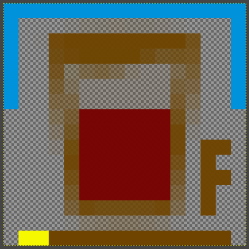 pub icon with the first two pixels of the "floor" underline coloured yellow